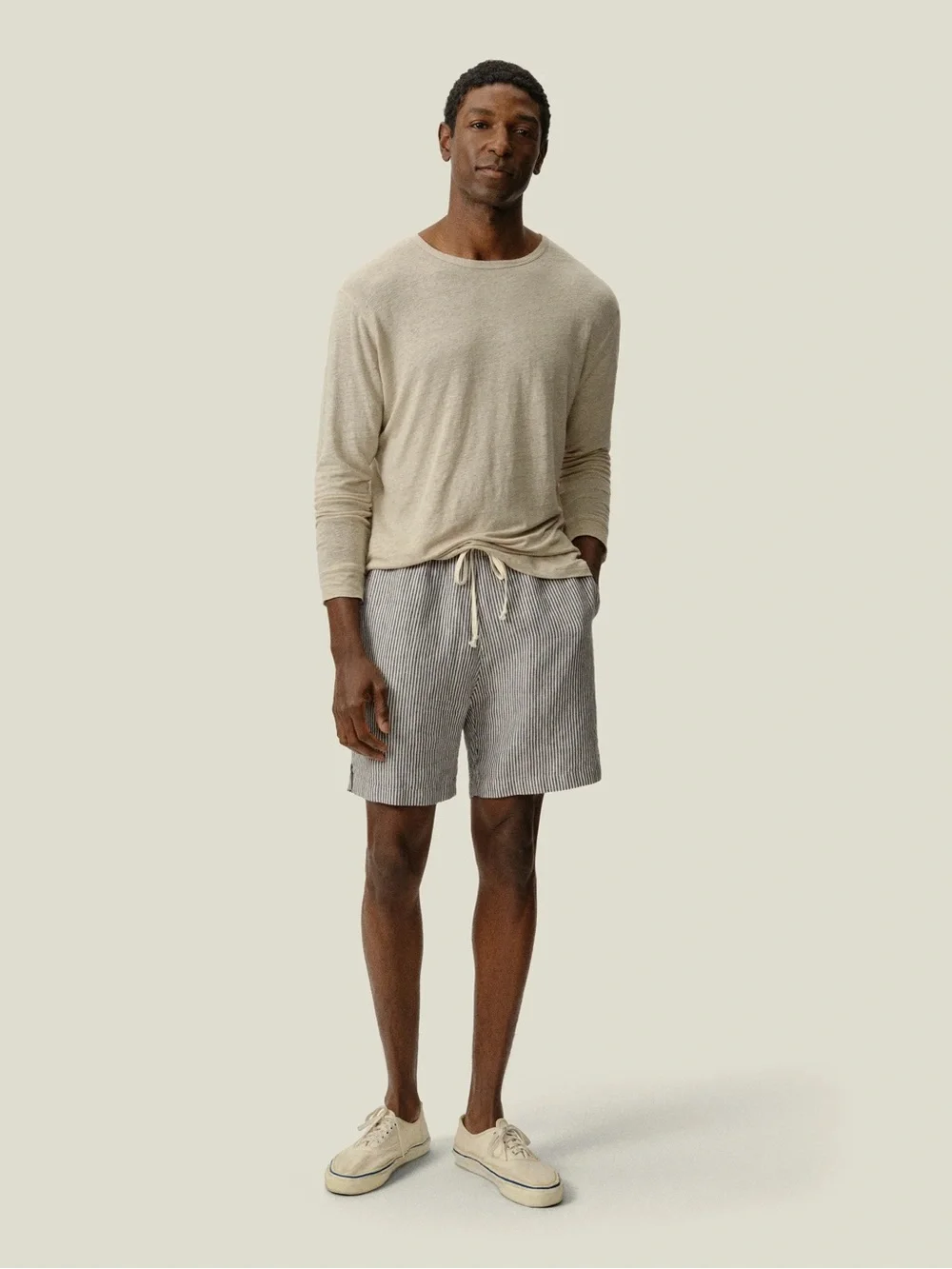 Alex Crane Bo Shorts Lines Men’s Size M 100% Linen Striped Drawstring Shorts